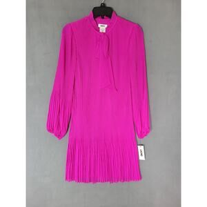 DKNY Womens Long Sleeve Tie Neck Pleated Shift Dress Size 6 NWT